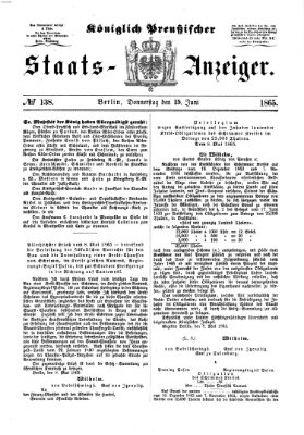 Königlich Preußischer Staats-Anzeiger (Allgemeine preußische Staats-Zeitung) Donnerstag 15. Juni 1865
