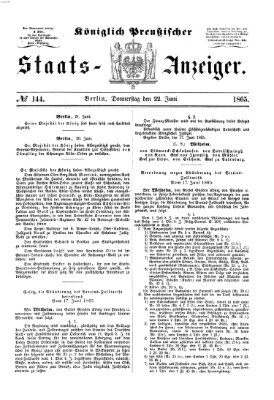 Königlich Preußischer Staats-Anzeiger (Allgemeine preußische Staats-Zeitung) Donnerstag 22. Juni 1865