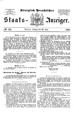 Königlich Preußischer Staats-Anzeiger (Allgemeine preußische Staats-Zeitung) Freitag 23. Juni 1865