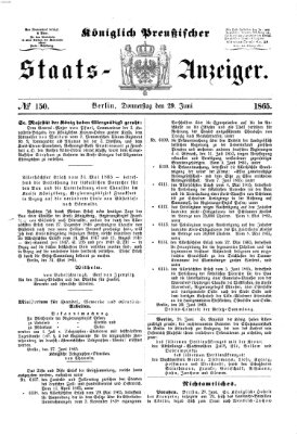 Königlich Preußischer Staats-Anzeiger (Allgemeine preußische Staats-Zeitung) Donnerstag 29. Juni 1865