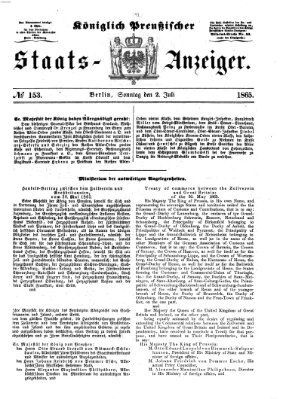 Königlich Preußischer Staats-Anzeiger (Allgemeine preußische Staats-Zeitung) Sonntag 2. Juli 1865