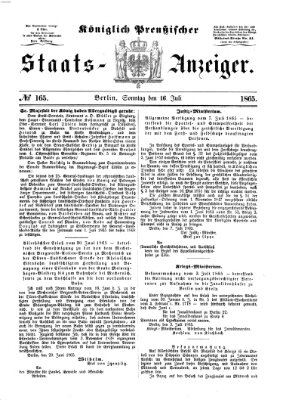 Königlich Preußischer Staats-Anzeiger (Allgemeine preußische Staats-Zeitung) Sonntag 16. Juli 1865