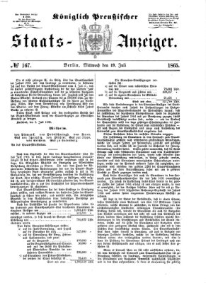 Königlich Preußischer Staats-Anzeiger (Allgemeine preußische Staats-Zeitung) Mittwoch 19. Juli 1865