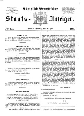 Königlich Preußischer Staats-Anzeiger (Allgemeine preußische Staats-Zeitung) Sonntag 30. Juli 1865