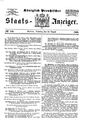 Königlich Preußischer Staats-Anzeiger (Allgemeine preußische Staats-Zeitung) Sonntag 13. August 1865