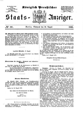 Königlich Preußischer Staats-Anzeiger (Allgemeine preußische Staats-Zeitung) Mittwoch 16. August 1865