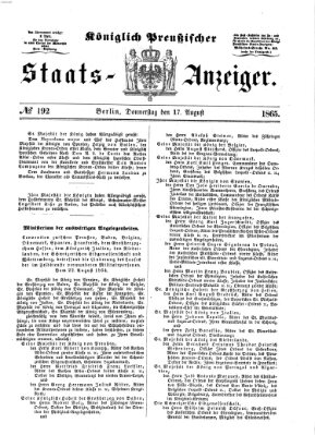 Königlich Preußischer Staats-Anzeiger (Allgemeine preußische Staats-Zeitung) Donnerstag 17. August 1865