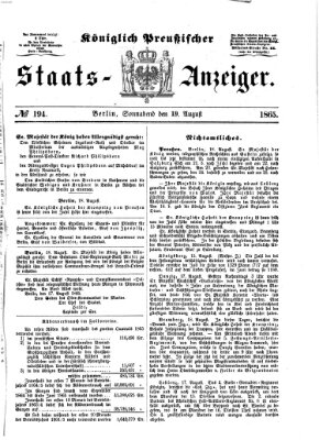 Königlich Preußischer Staats-Anzeiger (Allgemeine preußische Staats-Zeitung) Samstag 19. August 1865