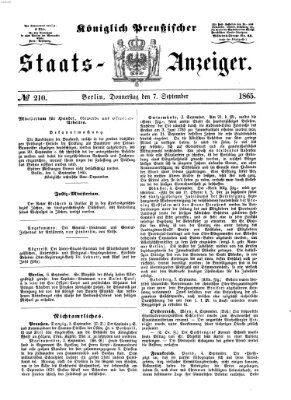 Königlich Preußischer Staats-Anzeiger (Allgemeine preußische Staats-Zeitung) Donnerstag 7. September 1865