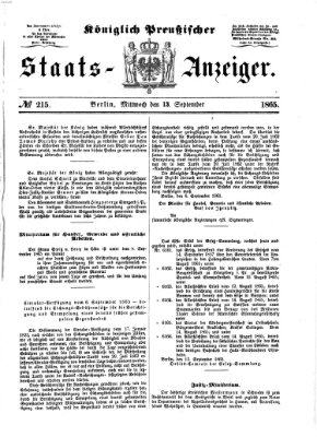 Königlich Preußischer Staats-Anzeiger (Allgemeine preußische Staats-Zeitung) Mittwoch 13. September 1865