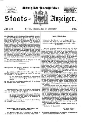 Königlich Preußischer Staats-Anzeiger (Allgemeine preußische Staats-Zeitung) Sonntag 17. September 1865