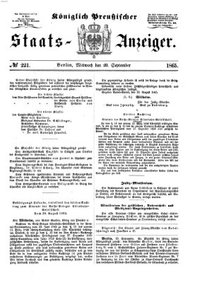 Königlich Preußischer Staats-Anzeiger (Allgemeine preußische Staats-Zeitung) Mittwoch 20. September 1865