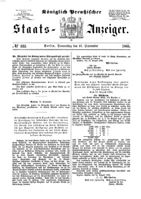 Königlich Preußischer Staats-Anzeiger (Allgemeine preußische Staats-Zeitung) Donnerstag 21. September 1865