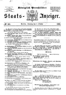 Königlich Preußischer Staats-Anzeiger (Allgemeine preußische Staats-Zeitung) Sonntag 1. Oktober 1865