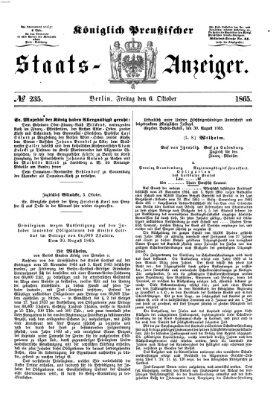 Königlich Preußischer Staats-Anzeiger (Allgemeine preußische Staats-Zeitung) Freitag 6. Oktober 1865