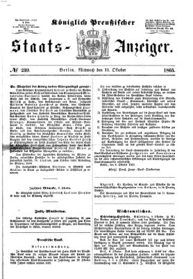 Königlich Preußischer Staats-Anzeiger (Allgemeine preußische Staats-Zeitung) Mittwoch 11. Oktober 1865