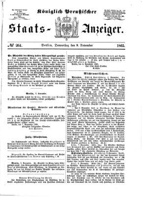Königlich Preußischer Staats-Anzeiger (Allgemeine preußische Staats-Zeitung) Donnerstag 9. November 1865