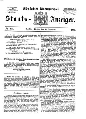 Königlich Preußischer Staats-Anzeiger (Allgemeine preußische Staats-Zeitung) Dienstag 14. November 1865