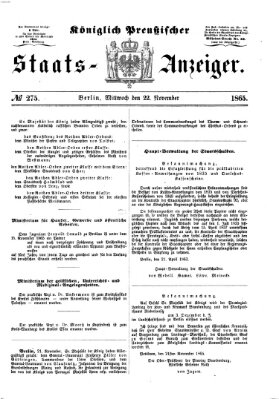 Königlich Preußischer Staats-Anzeiger (Allgemeine preußische Staats-Zeitung) Mittwoch 22. November 1865