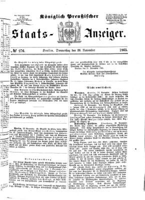 Königlich Preußischer Staats-Anzeiger (Allgemeine preußische Staats-Zeitung) Donnerstag 23. November 1865