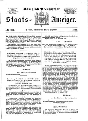 Königlich Preußischer Staats-Anzeiger (Allgemeine preußische Staats-Zeitung) Samstag 2. Dezember 1865