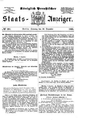 Königlich Preußischer Staats-Anzeiger (Allgemeine preußische Staats-Zeitung) Sonntag 10. Dezember 1865