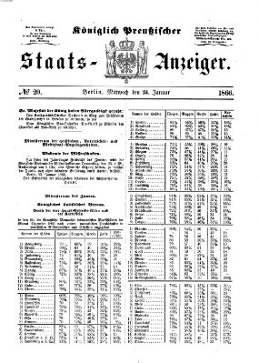 Königlich Preußischer Staats-Anzeiger (Allgemeine preußische Staats-Zeitung) Mittwoch 24. Januar 1866