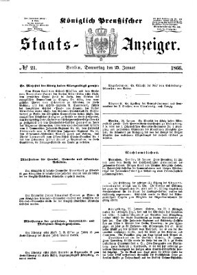 Königlich Preußischer Staats-Anzeiger (Allgemeine preußische Staats-Zeitung) Donnerstag 25. Januar 1866