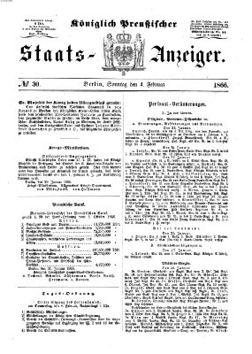 Königlich Preußischer Staats-Anzeiger (Allgemeine preußische Staats-Zeitung) Sonntag 4. Februar 1866