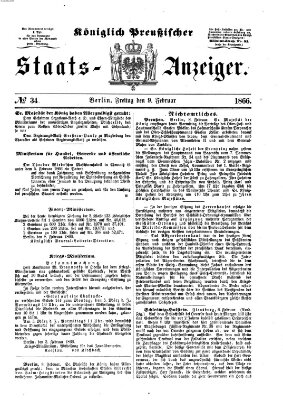 Königlich Preußischer Staats-Anzeiger (Allgemeine preußische Staats-Zeitung) Freitag 9. Februar 1866