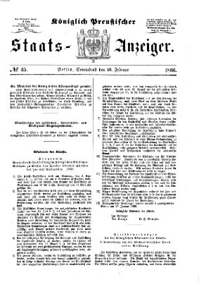 Königlich Preußischer Staats-Anzeiger (Allgemeine preußische Staats-Zeitung) Samstag 10. Februar 1866