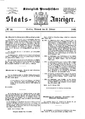 Königlich Preußischer Staats-Anzeiger (Allgemeine preußische Staats-Zeitung) Mittwoch 21. Februar 1866