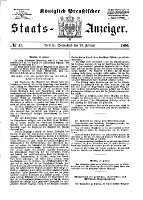 Königlich Preußischer Staats-Anzeiger (Allgemeine preußische Staats-Zeitung) Samstag 24. Februar 1866