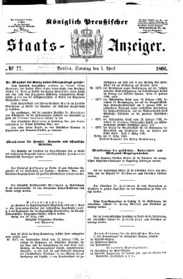 Königlich Preußischer Staats-Anzeiger (Allgemeine preußische Staats-Zeitung) Sonntag 1. April 1866