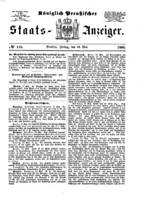 Königlich Preußischer Staats-Anzeiger (Allgemeine preußische Staats-Zeitung) Freitag 18. Mai 1866