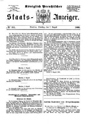 Königlich Preußischer Staats-Anzeiger (Allgemeine preußische Staats-Zeitung) Dienstag 7. August 1866