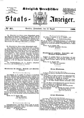 Königlich Preußischer Staats-Anzeiger (Allgemeine preußische Staats-Zeitung) Samstag 18. August 1866