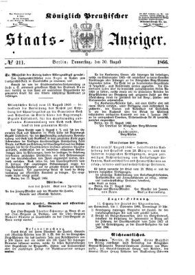 Königlich Preußischer Staats-Anzeiger (Allgemeine preußische Staats-Zeitung) Donnerstag 30. August 1866