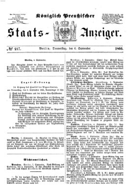 Königlich Preußischer Staats-Anzeiger (Allgemeine preußische Staats-Zeitung) Donnerstag 6. September 1866