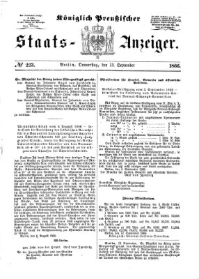 Königlich Preußischer Staats-Anzeiger (Allgemeine preußische Staats-Zeitung) Donnerstag 13. September 1866