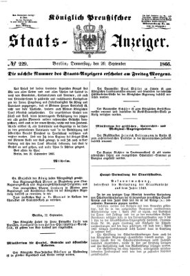 Königlich Preußischer Staats-Anzeiger (Allgemeine preußische Staats-Zeitung) Donnerstag 20. September 1866