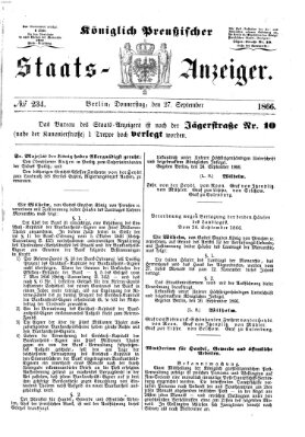 Königlich Preußischer Staats-Anzeiger (Allgemeine preußische Staats-Zeitung) Donnerstag 27. September 1866