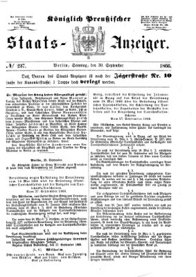 Königlich Preußischer Staats-Anzeiger (Allgemeine preußische Staats-Zeitung) Sonntag 30. September 1866