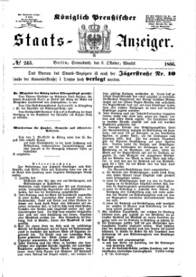 Königlich Preußischer Staats-Anzeiger (Allgemeine preußische Staats-Zeitung) Samstag 6. Oktober 1866