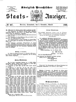 Königlich Preußischer Staats-Anzeiger (Allgemeine preußische Staats-Zeitung) Samstag 3. November 1866