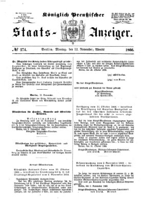 Königlich Preußischer Staats-Anzeiger (Allgemeine preußische Staats-Zeitung) Montag 12. November 1866