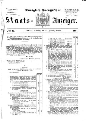 Königlich Preußischer Staats-Anzeiger (Allgemeine preußische Staats-Zeitung) Dienstag 15. Januar 1867