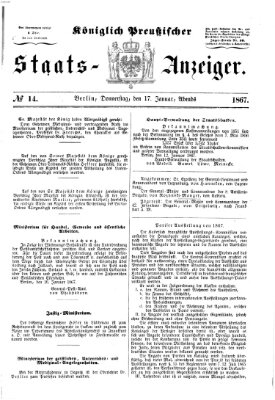 Königlich Preußischer Staats-Anzeiger (Allgemeine preußische Staats-Zeitung) Donnerstag 17. Januar 1867