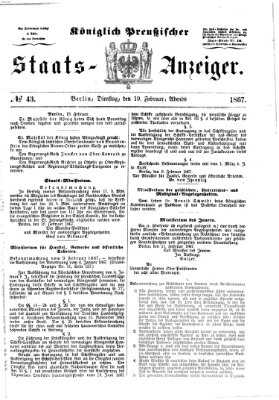 Königlich Preußischer Staats-Anzeiger (Allgemeine preußische Staats-Zeitung) Dienstag 19. Februar 1867