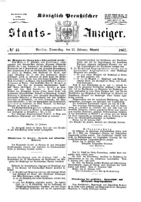 Königlich Preußischer Staats-Anzeiger (Allgemeine preußische Staats-Zeitung) Donnerstag 21. Februar 1867